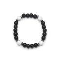 Matte black stone and white turquoise beaded bracelet with hematite spacers on white background - White Turquoise