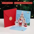 3D Pop-up Christmas card set with blue church design and red envelope with gold seal - Christmas Prayer / 12x12cm (Including Envelope/Sticker)