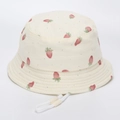 Detail of kids bucket hat with red strawberry print and adjustable chin strap - 52cm / 3# Strawberry Print Style