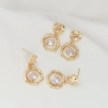 Pair of 14K gold plated earrings with irregular geometric frames and zircon stones - Geometric Round Style / 25×14mm
