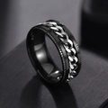 Macro shot of men's rotatable stainless steel chain ring with black matte finish and knurling - US 6 / Black Steel