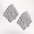 Irregular silver geometric earrings with lava texture design in minimalist style - Steel