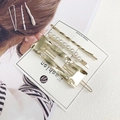 3-piece gold alloy hair clip set with pearls and hollow rectangular barrette - 11# Rectangular Hollow Gold 3Pcs Set
