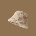 Detailed close-up showing the soft fleece texture and checkers of the winter bucket hat - One Size / Beige