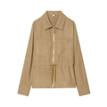 Conjunto de chaqueta caqui con cordón y cremallera y pantalones casuales de mujer - XS / Parte superior A03 (Chaqueta de exportación)