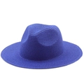 Classic dark blue straw panama hat with wide brim for summer sun protection and beach wear - Sapphire Blue