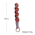 Handmade woven daisy keychain in red and purple with gold clasp, length 18cm, weight 20g - Brick Red & Beige