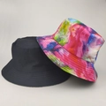 Reversible bucket hat in solid black and colorful tie-dye print for outdoor sun protection - 11# (Colorful Tie Dye + Black)