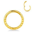 Golden hinged circular earrings with engraved heart patterns shown in open and closed views - 4# Heart Pattern / 1.0mm x 8mm / Gold