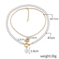 Double-layered baroque pearl necklace with gold chain and OT toggle clasp closure - Gold Double Layer Flat Pearl Necklace