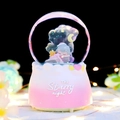 Starry night dream crystal ball music box with sleeping girl on a crescent moon - Medium 80 Light Snow + Light / 5194 Pink Starry Night Girl