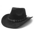 Detail of western suede hat with leather band, turquoise beads and silver metal rivets - M (56-59cm) / Black (Suede)