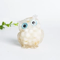 Handmade owl resin statue with natural white crystal stones and vibrant blue eyes - White Shell