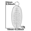 Macro view of silver stainless steel oval pendant with pine tree relief and dimensions - Silver Tone (Pendant Only)