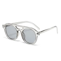 Lunettes de soleil rondes rétro avec monture grise transparente et double pont - Monture grise translucide Verres gris
