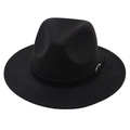 Chapeau fedora élégant en feutre noir à larges bords avec ceinture en cuir classique - 54cm / Noir