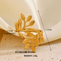 Adjustable golden stainless steel ring featuring elegant leaf branch design, 3.4g weight - Gold Leaf Ring Style 2