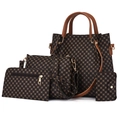 Brown vintage printed handbag set including tote bag, crossbody bag and wallet for women - Dark Brown