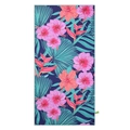 Flat lay of quick-dry beach towel with vibrant tropical hibiscus and palm leaf prints - Pink Flower / 70*150cm