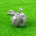 Mini gray marble apple pendant with metal leaf and rhinestones on green grass - Picasso Stone