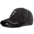 Gorra de béisbol negra desgastada con bordado del número 7 blanco y texto Lucky Numbers - Ajustable / Negro