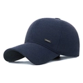 Dunkelblaue Herren Winter-Baseballkappe mit Ohrenschützern und SPORT-Metallschild - Marineblau / Verstellbar