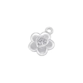 Macro shot of a silver five-petal flower charm with heart-shaped cubic zirconia center - VD1532 Platinum White Zirconia
