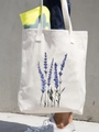 Canvas shoulder bag featuring purple lavender floral print on an off-white background - Purple Lavender