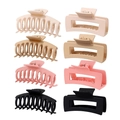 8-piece set of matte large hair claws in beige, tan, pink and black finishes - 8-Piece Set Style B