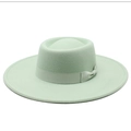 Flat top mint green wool felt fedora hat featuring a wide brim and matching ribbon bow - Adult 57-59cm / Mint Green