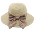 Sombrero de paja con lazo marrón, elegante sombrero de playa beige mujer - M (56-58cm) / Beige