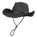 Chapeau de cow-boy classique en paille tressée noire avec boucle argentée et jugulaire - Noir