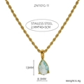 Detailed specs of 2mm rope chain with a blue teardrop pendant in 18K gold plated steel - Gold - Sky Blue Zircon (ZN1101G-11)