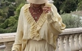 Elegant light yellow ruffled long-sleeve blouse and skirt set with a natural linen texture - S / Pale Yellow Top
