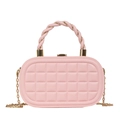 Pink woven chain box bag for women featuring quilted faux leather and gold hardware - Pink