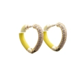 Golden heart earrings with yellow enamel finish and sparkling clear crystals detail - Yellow