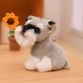 Gray and white plush Schnauzer dog keychain with fluffy fur texture and metal ring - 12cm Tilted Head Schnauzer