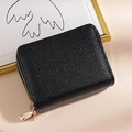 Women's black litchi pattern leather card wallet with elegant gold zipper accents - Litchi Pattern Double Zipper Black