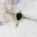 Handheld vintage gold alloy mirror pendant with black enamel on white knit background - 1-Gold Black Mirror