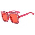 Gafas de sol cuadradas rojas con strass para mujer con patillas brillantes y marco ancho - Montura Roja Lentes Rojos