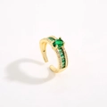 18K gold plated open ring featuring a green oval zircon and side rectangle stones - Adjustable Open / Green