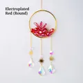 Hanging crystal suncatcher with golden ring, red crystals, and sun pendant decoration - Electroplated Red Crystal Rolling Stone Cluster Round Wind Chime