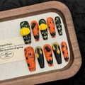 Handmade Halloween press-on nails with 3D pumpkin and spider designs in orange and black - XS / 3030-Extra Long Coffin