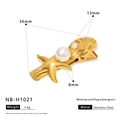 Barrette étoile de mer dorée avec perles, acier inoxydable étanche et hypoallergénique - Style Coquillage Étoile de Mer Perle Doré (NB-H1021) / Or 18 carats