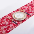 Red Christmas table runner featuring elegant white and gold snowflake patterns on linen fabric - Red Gold Glitter Snowflake