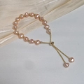 Elegant natural pink freshwater pearl bracelet with gold beads and adjustable chain - 21 Pink Baroque Adjustable Bracelet