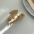 Pince à cheveux crème en acétate avec motifs de cerises scintillantes en strass rouges - Style Cerise / 8cm / Beige