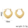18K gold plated heart shaped hoop earrings with textured diamond pattern engraving - EH-011 / Gold
