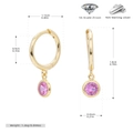 Detailed size specifications for gold S925 sterling silver hoop earrings with pink zircon - 925 Silver / July Gold Plated (Pink Zirconia)