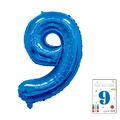 Blue number 9 foil balloon for party decor, 40 inch metallic finish with packaging card - 40-inch Blue 9 With Paper Card